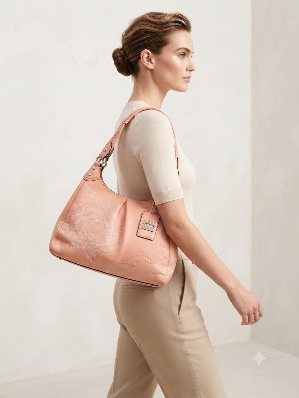 Coach Maggie Embroidered Limited Edition pearlized salmon Shoulder Bag 15026